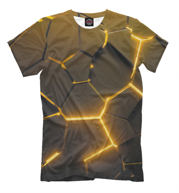 Мужская футболка с изображением Разлом золотых неоновых плит - геометрия цвета Белый