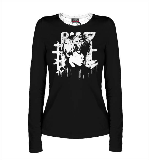 Женский лонгслив с изображением Граффити трафарет азиата цвета Белый