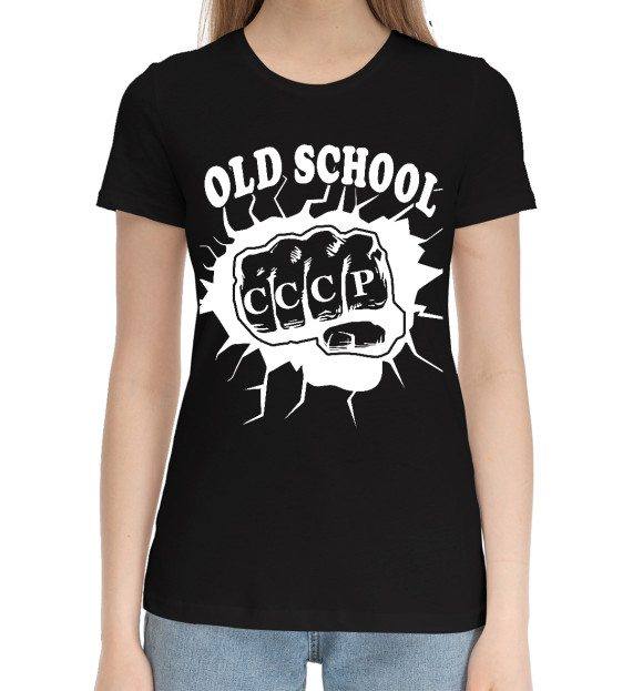 Женская хлопковая футболка с изображением Old School цвета Черный