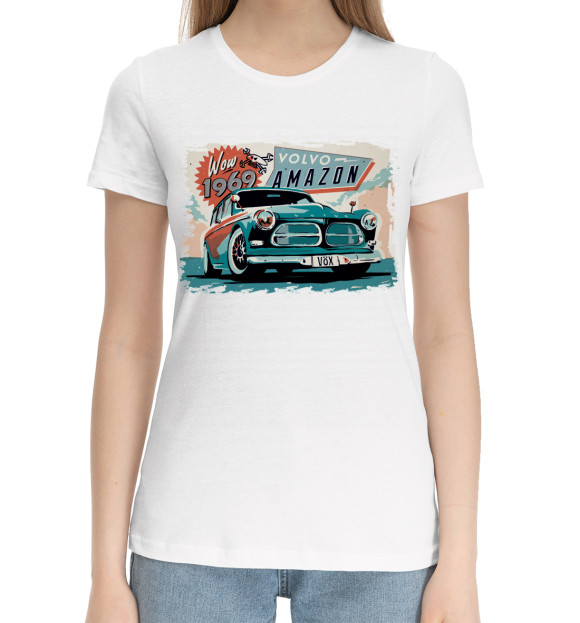 Женская хлопковая футболка с изображением Volvo цвета Белый