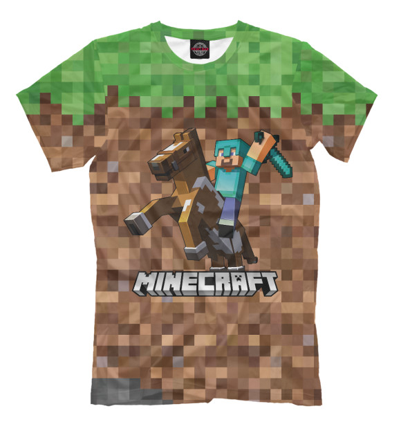 Мужская футболка с изображением МАЙНКРАФТ НА КОНЕ MINECRAFT цвета Белый