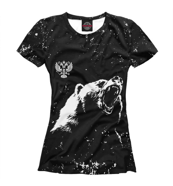 Женская футболка с изображением Русский медведь и герб цвета Белый