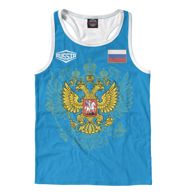Мужская майка-борцовка с изображением Россия | Герб и Флаг цвета Белый