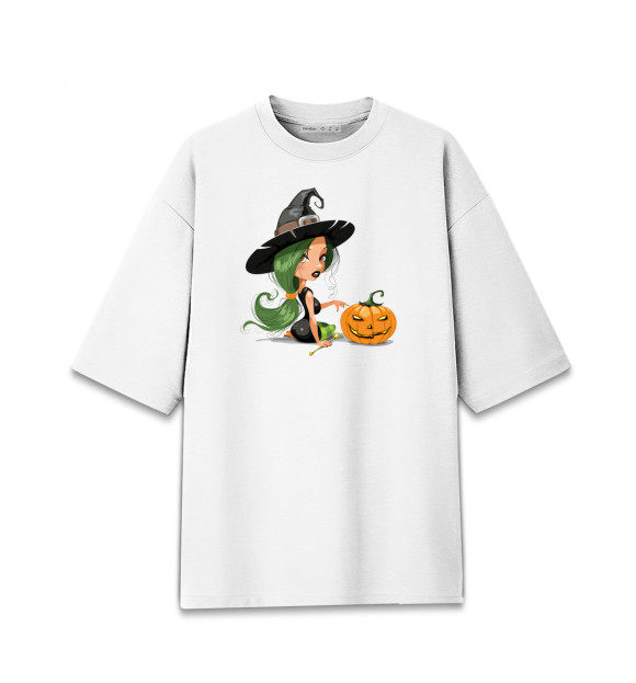 Мужская футболка оверсайз с изображением Girl with pumpkin цвета Белый