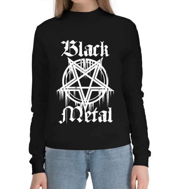 Женский хлопковый свитшот с изображением Black metal цвета Черный