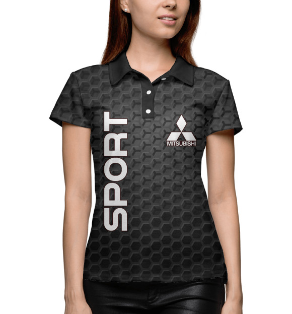 Женское поло с изображением Mitsubishi соты на темном фоне цвета Белый