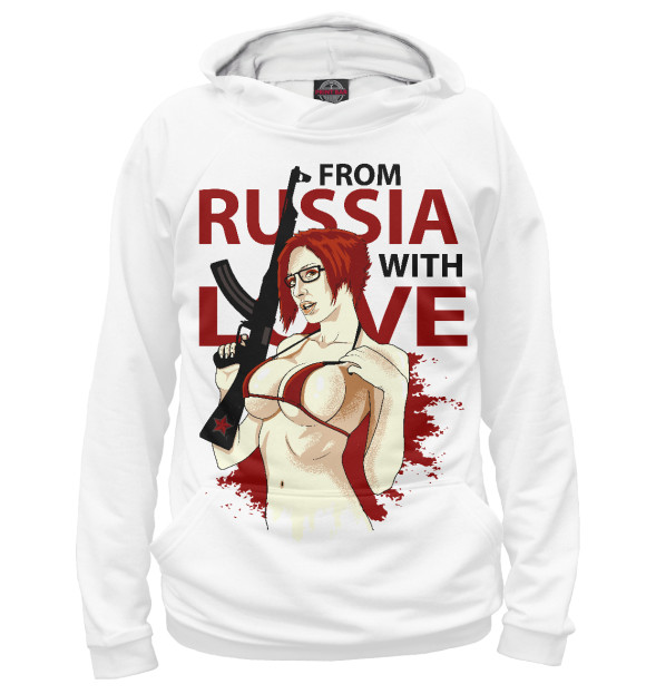 Мужское худи с изображением Из России с любовью (girl) цвета Белый