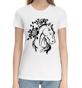 Хлопковая футболка для девочек Лошадь