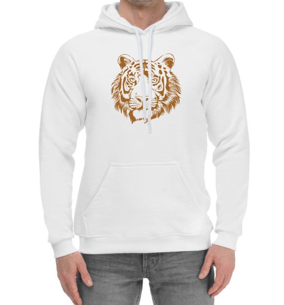 Мужской хлопковый худи с изображением Retro Tiger цвета Белый