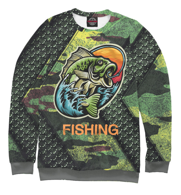 Мужской свитшот с изображением Fishing цвета Белый