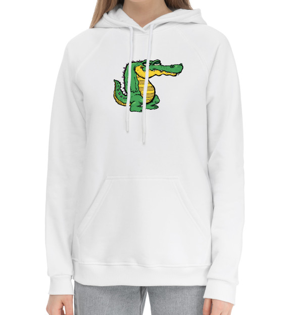 Женский хлопковый худи с изображением Крокодил недовольный цвета Белый