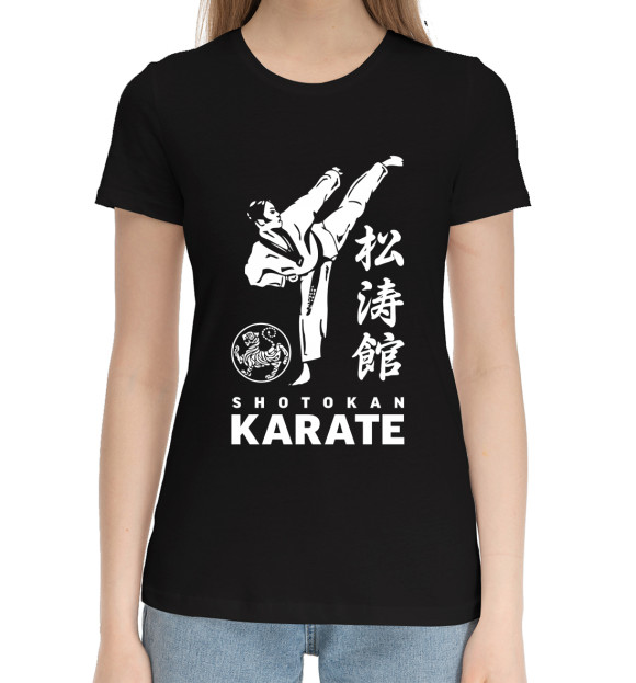 Женская хлопковая футболка с изображением Шотокан карате цвета Черный