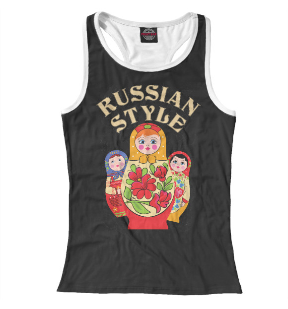 Женская майка-борцовка с изображением Матрешки цвета Белый