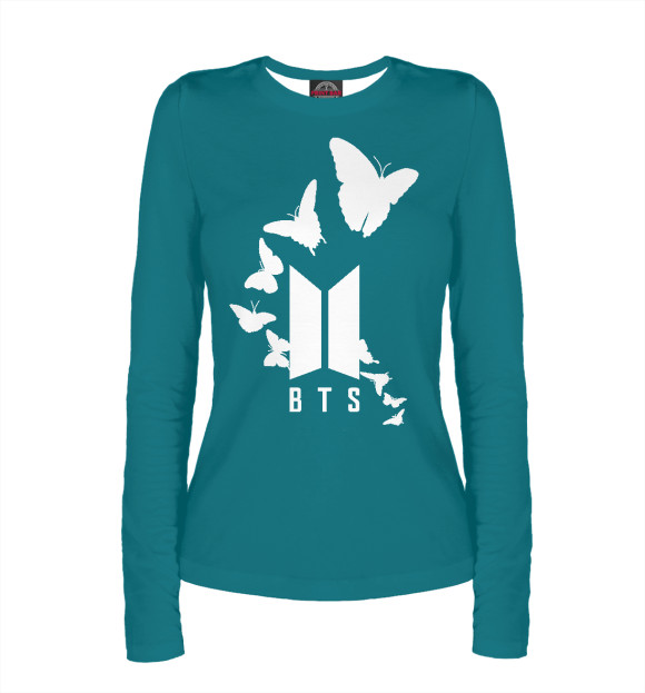 Женский лонгслив с изображением BTS цвета Белый