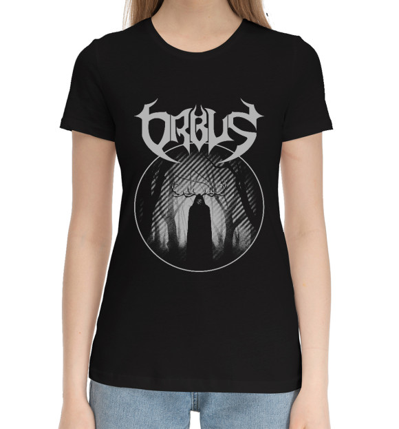 Женская хлопковая футболка с изображением Orbus цвета Черный