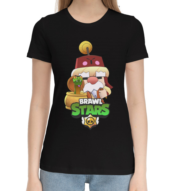 Женская хлопковая футболка с изображением Brawl Stars цвета Черный