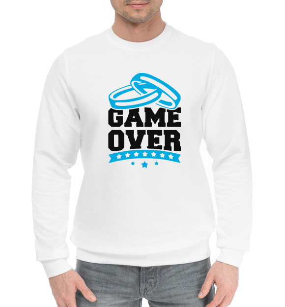 Мужской хлопковый свитшот с изображением GAME OVER цвета Белый