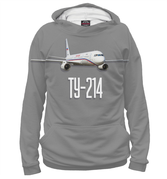 Женское худи с изображением Самолет Ту-214 цвета Белый