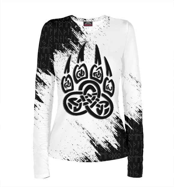 Женский лонгслив с изображением Оберег Печать Велеса цвета Белый