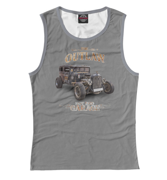 Женская майка с изображением The Outlaw Hot Rod Garage на сером цвета Белый