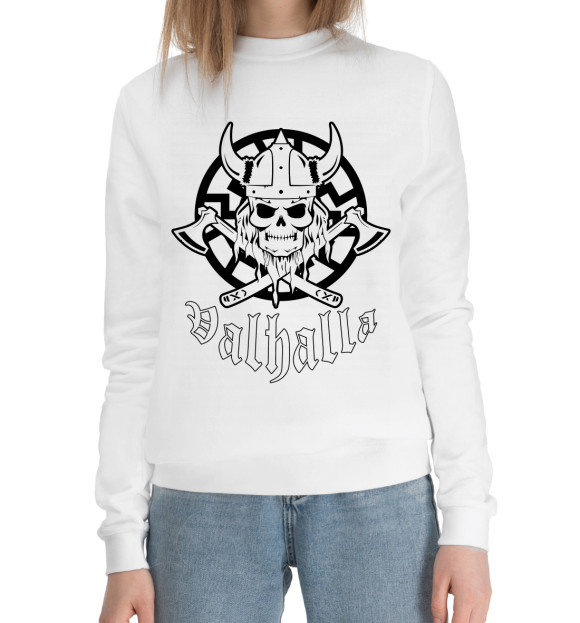 Женский хлопковый свитшот с изображением Valhalla цвета Белый