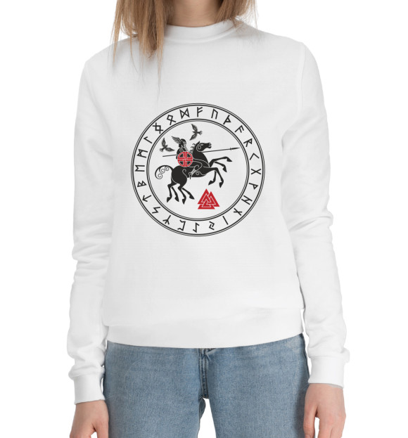 Женский хлопковый свитшот с изображением Богатырь цвета Белый