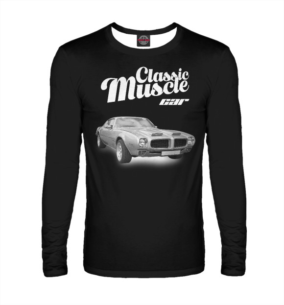 Мужской лонгслив с изображением Classic muscle car (черный фон) цвета Белый