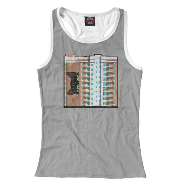 Женская майка-борцовка с изображением Кот на доме цвета Белый