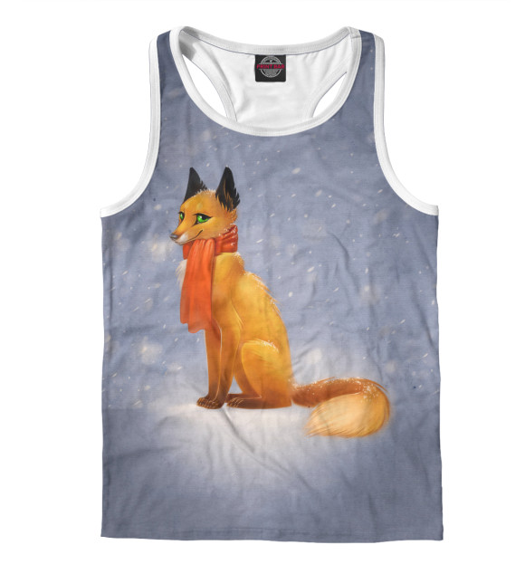 Мужская майка-борцовка с изображением Снежная Лиса цвета Белый