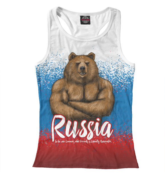 Женская майка-борцовка с изображением Русский Мишка цвета Белый