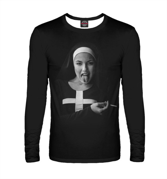 Мужской лонгслив с изображением Монашка с сигаретой цвета Белый