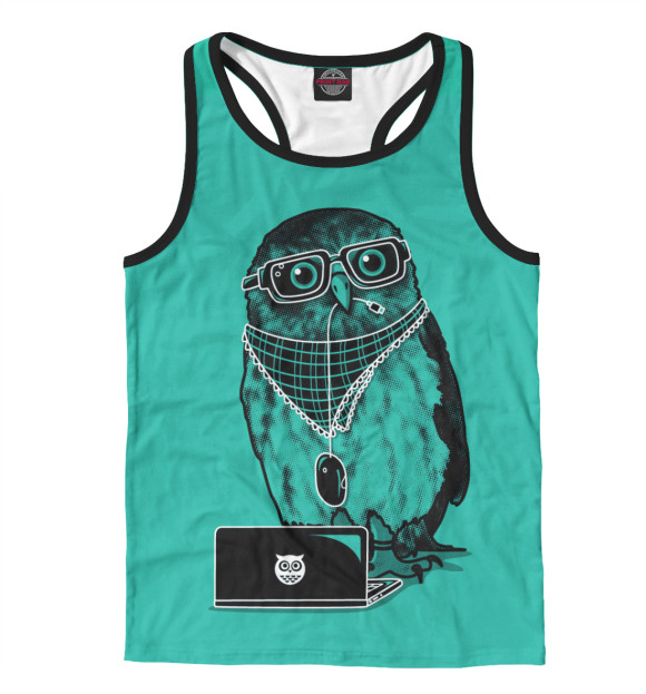 Мужская майка-борцовка с изображением Сова хипстер цвета Белый