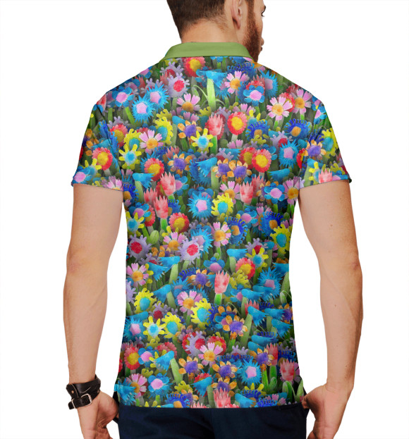 Мужское поло с изображением Цветы. Детские рисунки цвета Белый