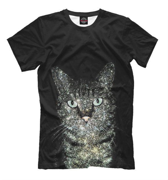 Мужская футболка с изображением Звездный кот цвета Черный