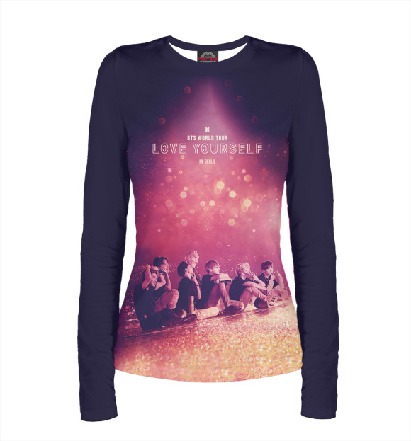 Женский лонгслив с изображением BTS цвета Белый