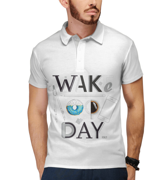 Мужское поло с изображением Say wake up day цвета Белый
