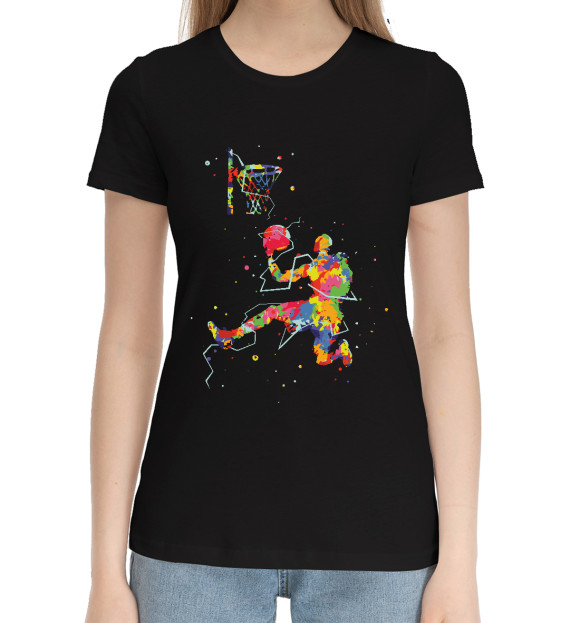Женская хлопковая футболка с изображением Basketball цвета Черный