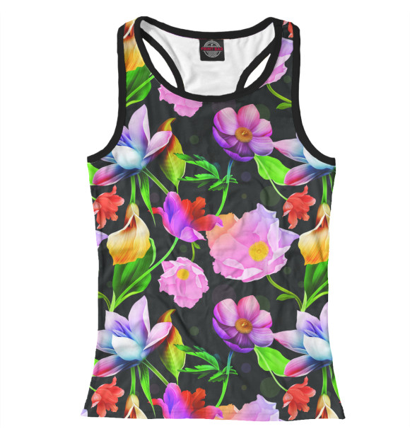 Женская майка-борцовка с изображением Яркие Цветы цвета Белый