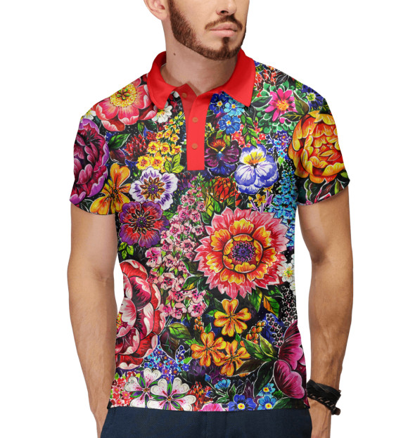 Мужское поло с изображением Пионы цвета Белый