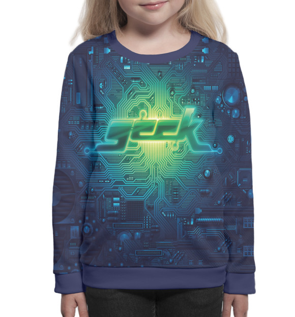 Свитшот для девочек с изображением Geek цвета Белый