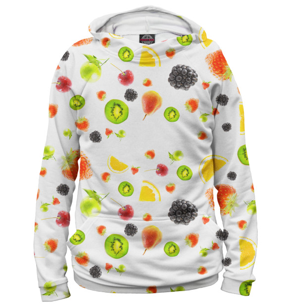 Женское худи с изображением Фрукты и ягоды цвета Белый