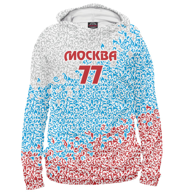 Мужское худи с изображением Москва - регион 77 цвета Белый