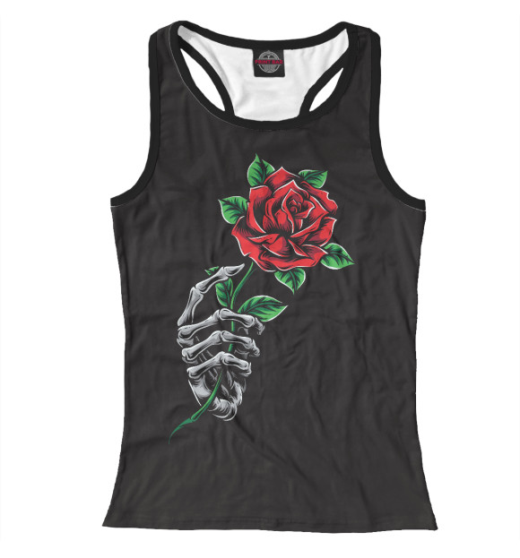 Женская майка-борцовка с изображением Роза в руке скелета цвета Белый