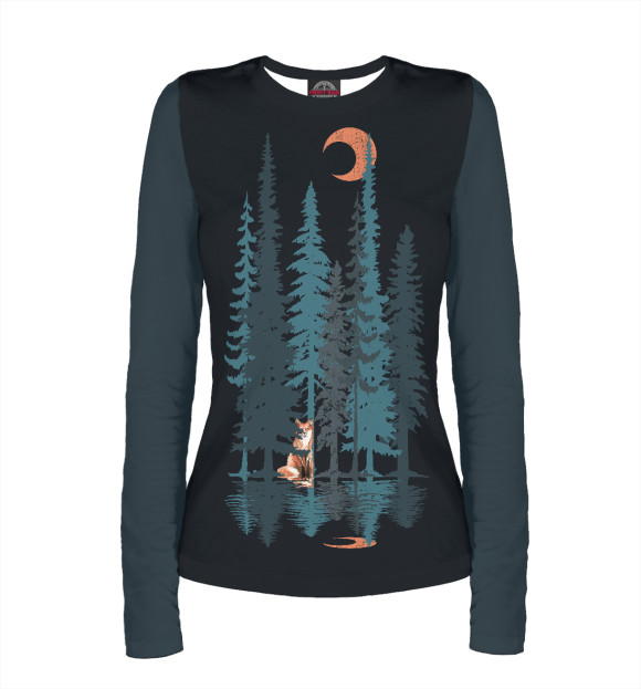 Женский лонгслив с притом Fox from the Forest цвета Белый Женский лонгслив с изображением Fox from the Forest цвета Белый