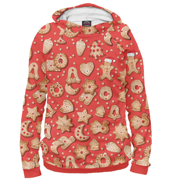 Мужское худи с изображением Новогодние печеньки цвета Белый