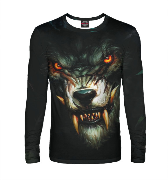 Мужской лонгслив с изображением Злой волк цвета Белый