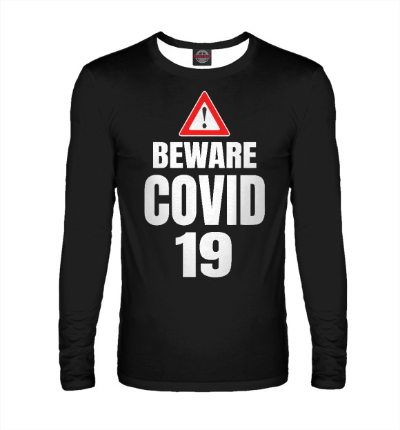 Мужской лонгслив с изображением Берегись коронавируса цвета Белый