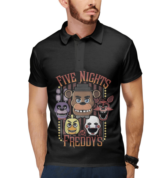 Мужское поло с изображением Five Nights at Freddy’s цвета Белый