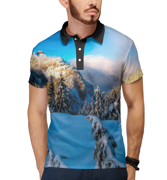 Мужское поло с изображением Красота гор цвета Белый