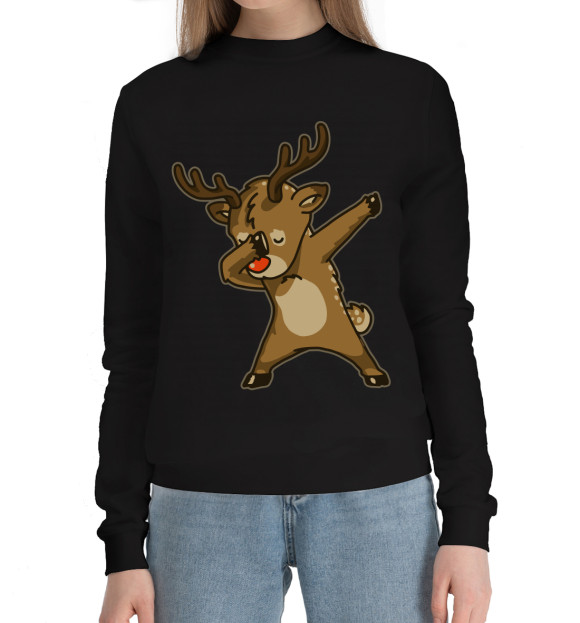 Женский хлопковый свитшот с изображением Deer Dab цвета Черный
